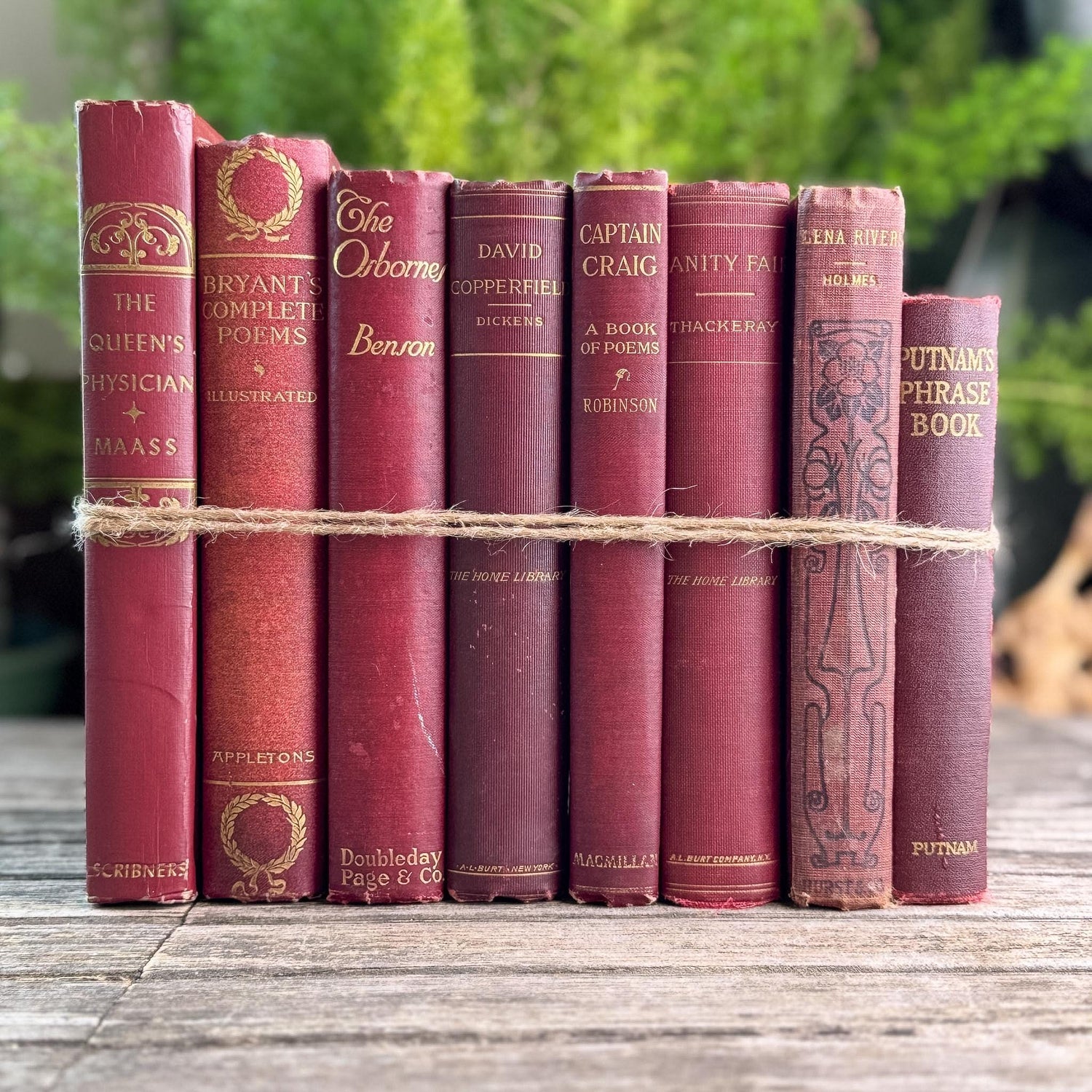Antique Dark Red and Gold Book Set, Books By Color for Shelf Styling
