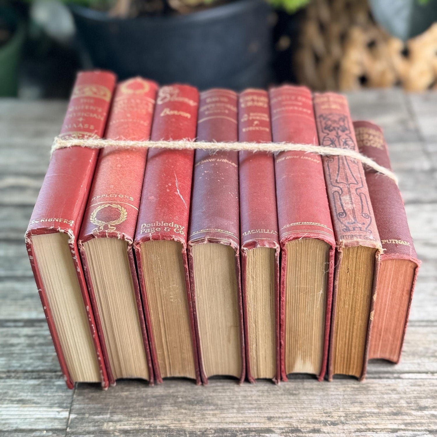 Antique Dark Red and Gold Book Set, Books By Color for Shelf Styling