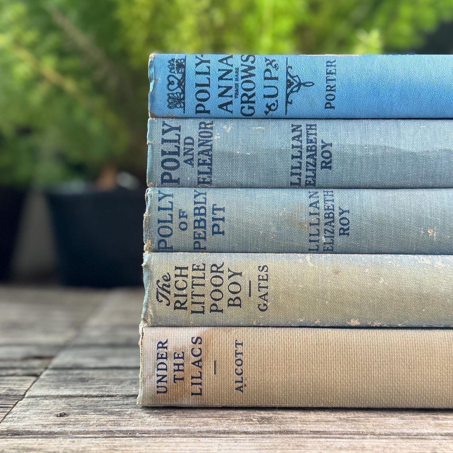 Children's Faded Blue Vintage Book Bundle with Under the Lilacs, Polly Books, and Pollyanna