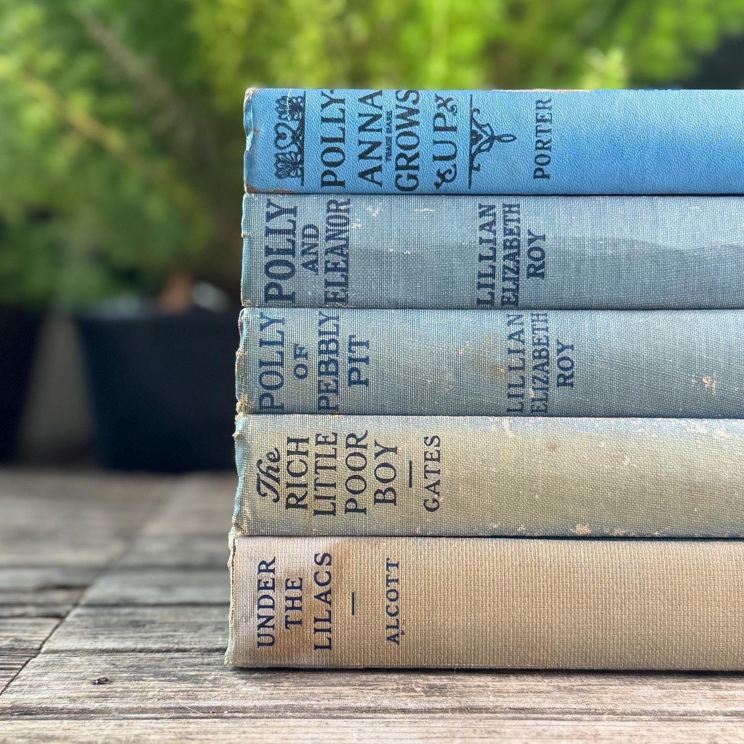 Children's Faded Blue Vintage Book Bundle with Under the Lilacs, Polly Books, and Pollyanna
