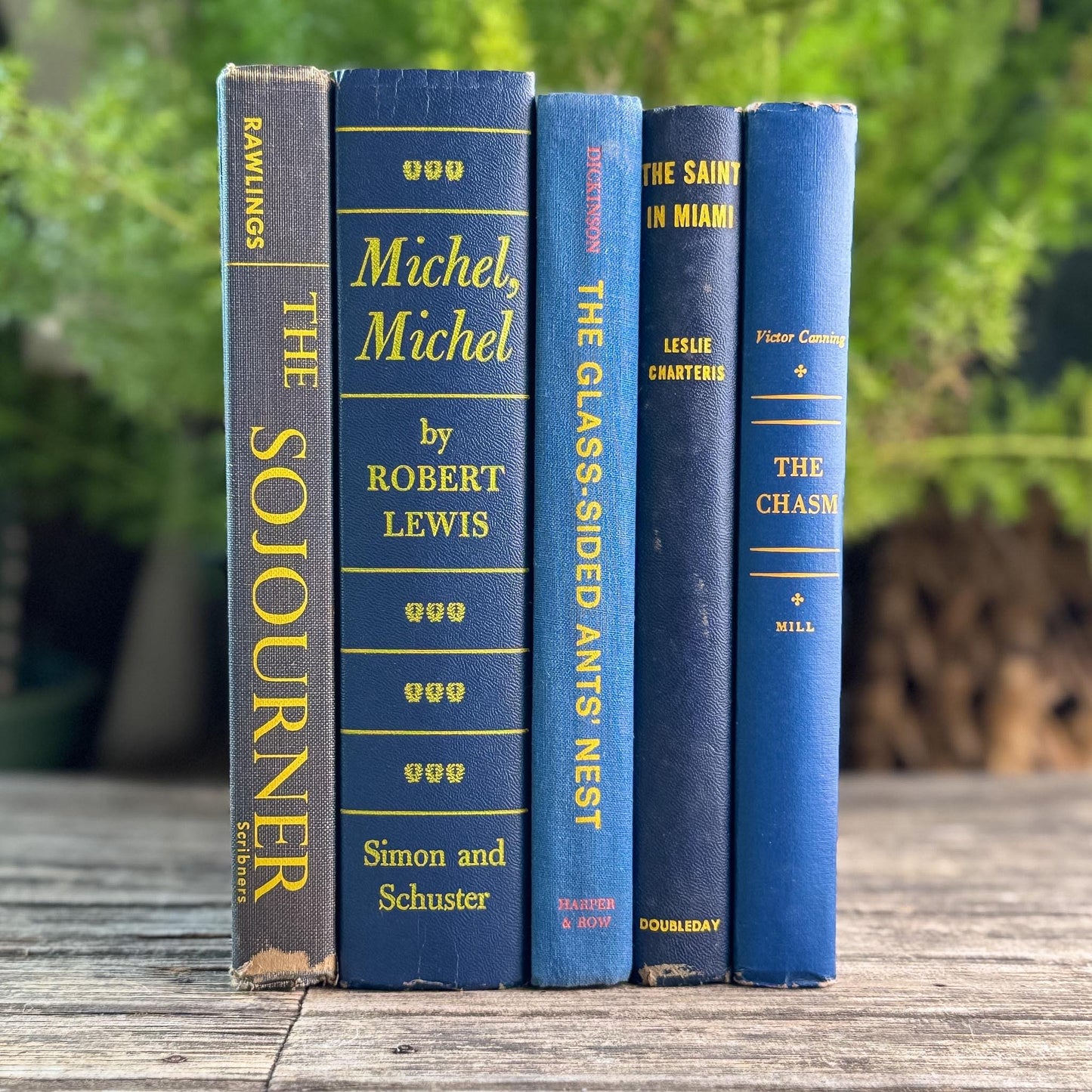 Blue & Yellow Vintage Book Bundle for Mid-Century Shelf Styling