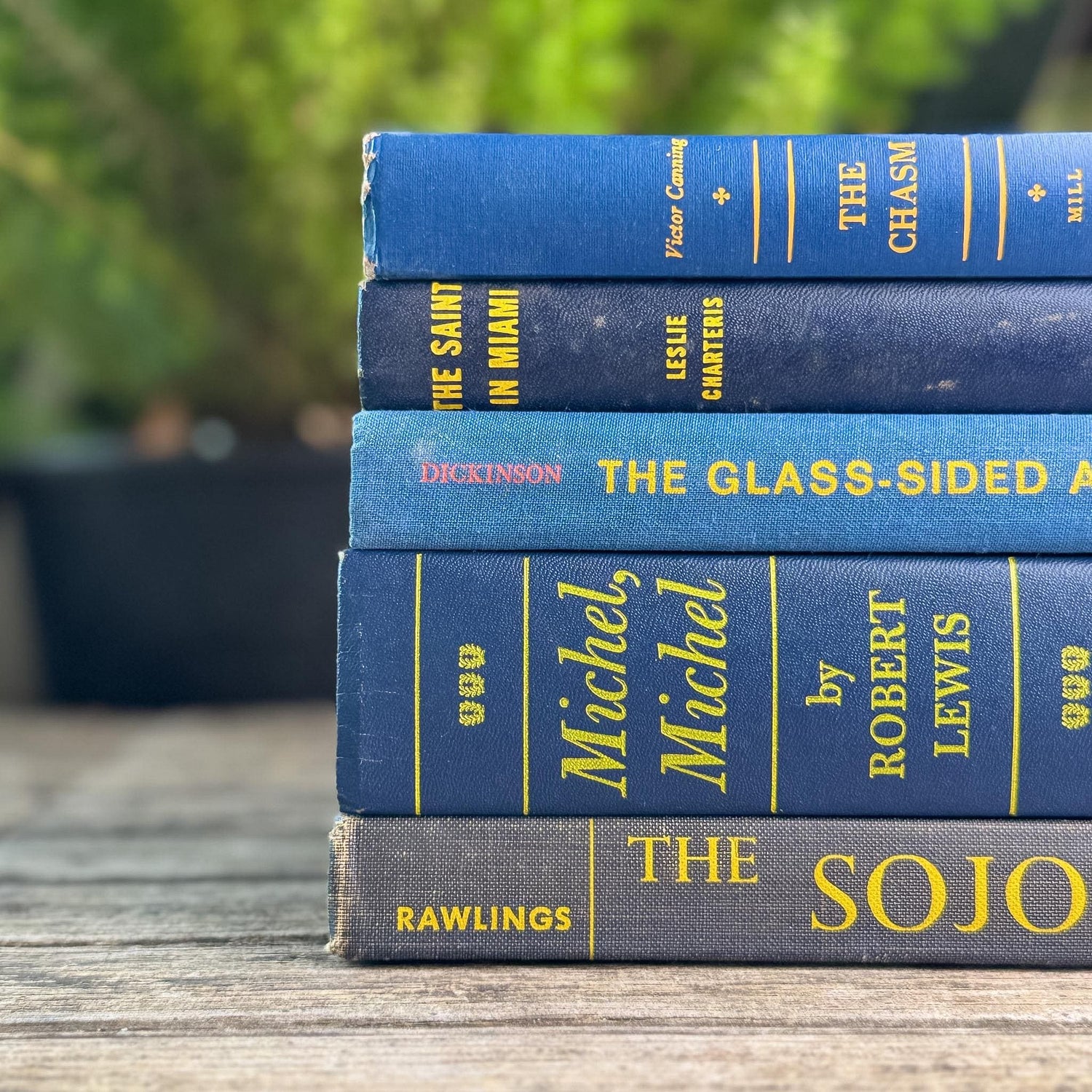 Blue & Yellow Vintage Book Bundle for Mid-Century Shelf Styling