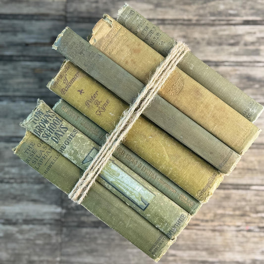 Shabby Antique Green Book Bundle for Moody Shelf Styling
