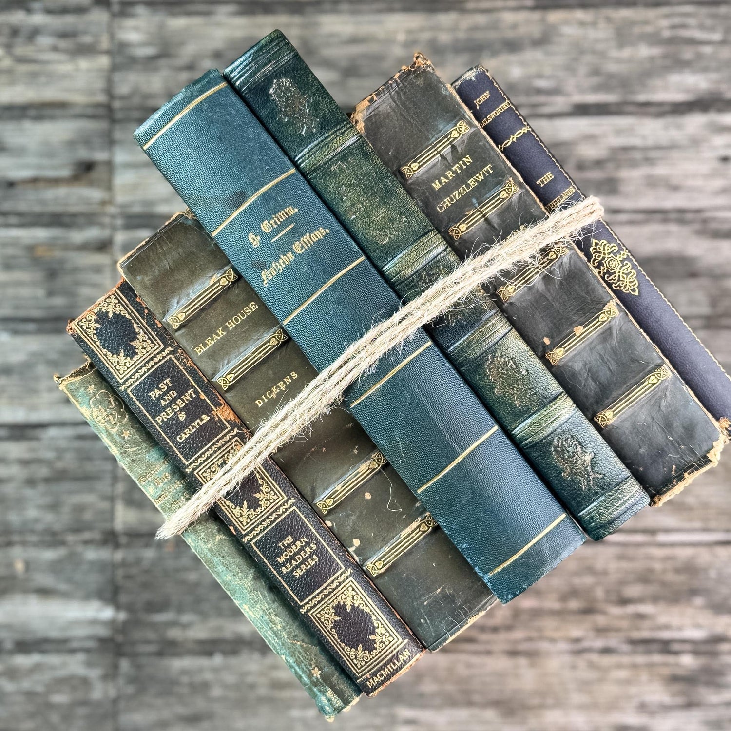 Antique Leather-Bound Worn and Shabby Books