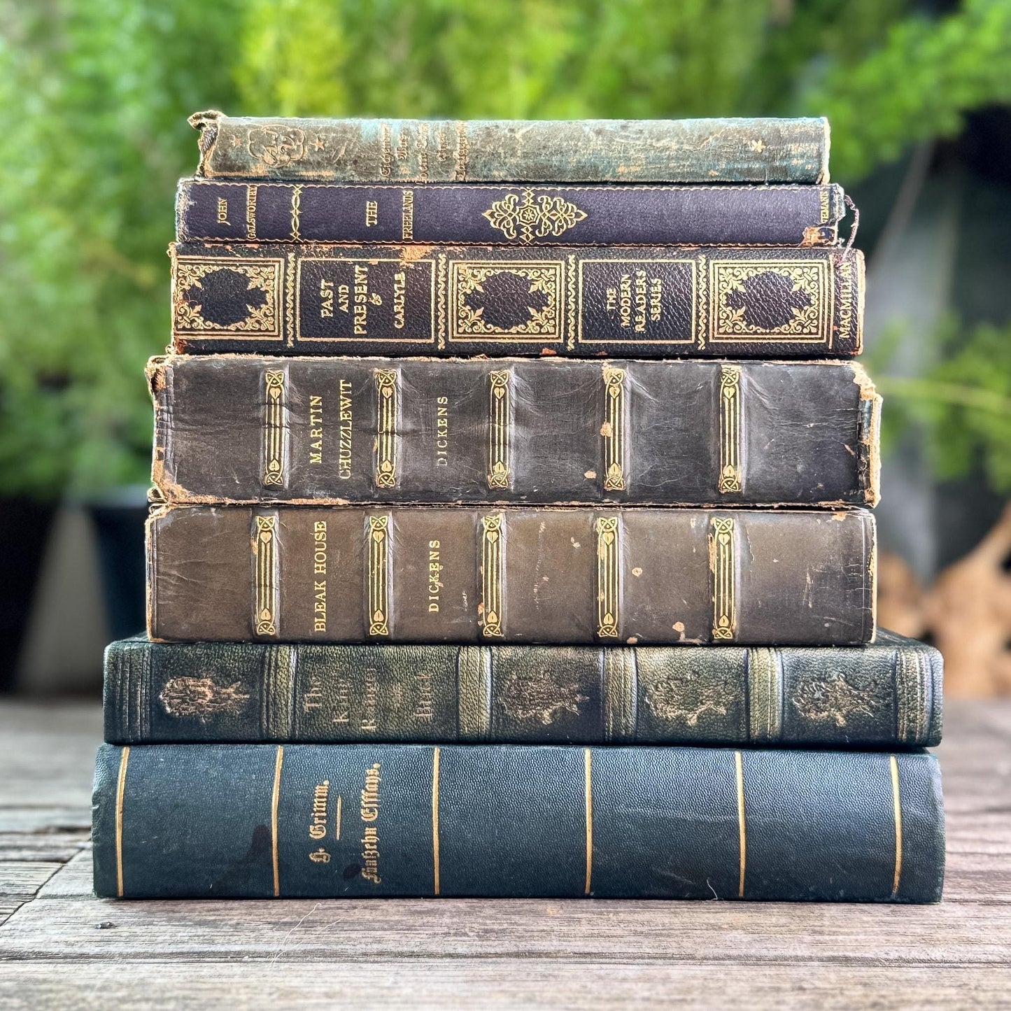 Antique Leather-Bound Worn and Shabby Books