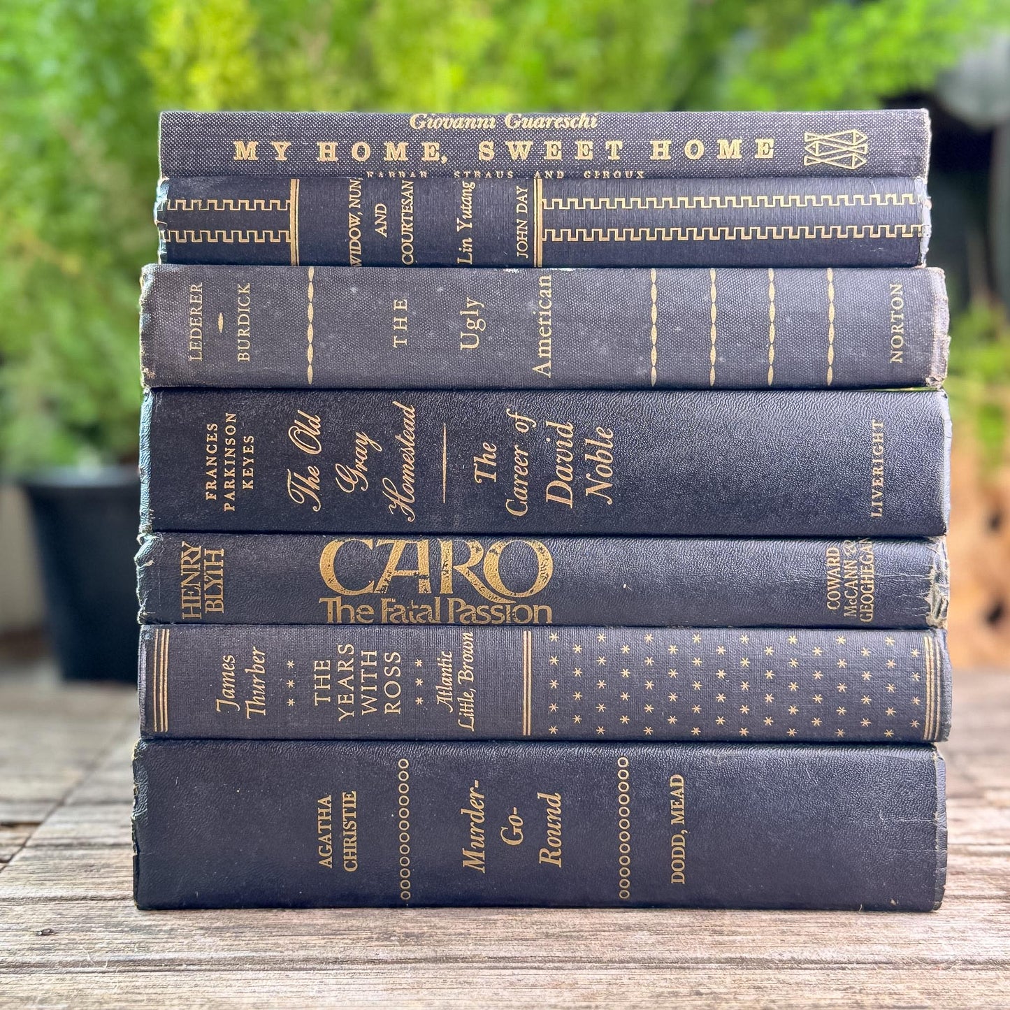Black and Gold Vintage Books for Moody Shelf Styling