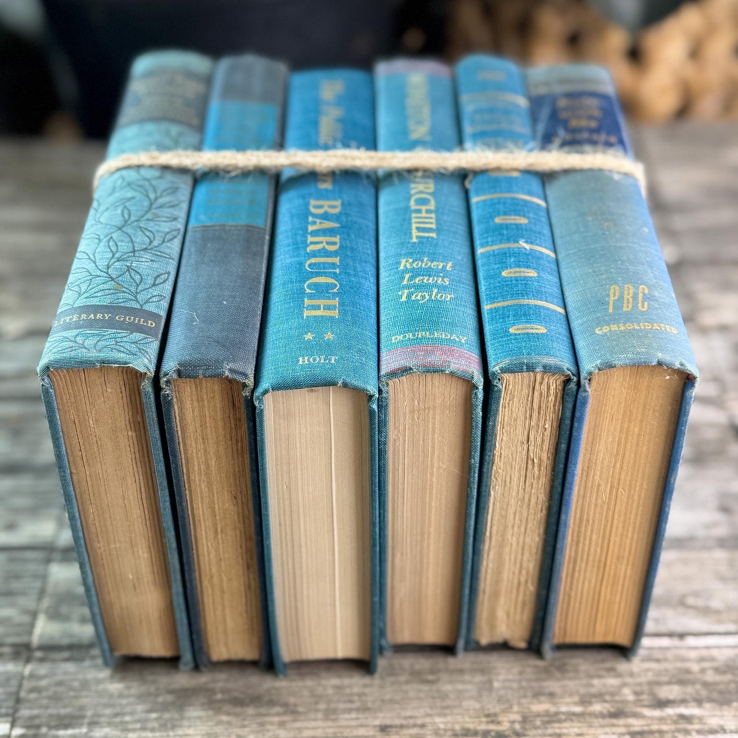 Navy Blue and Teal Vintage Book Bundle For Shelf Styling