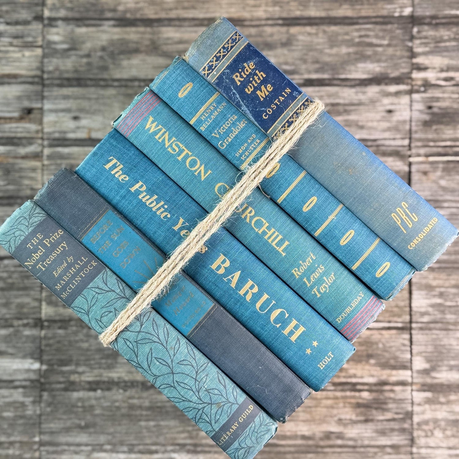 Navy Blue and Teal Vintage Book Bundle For Shelf Styling