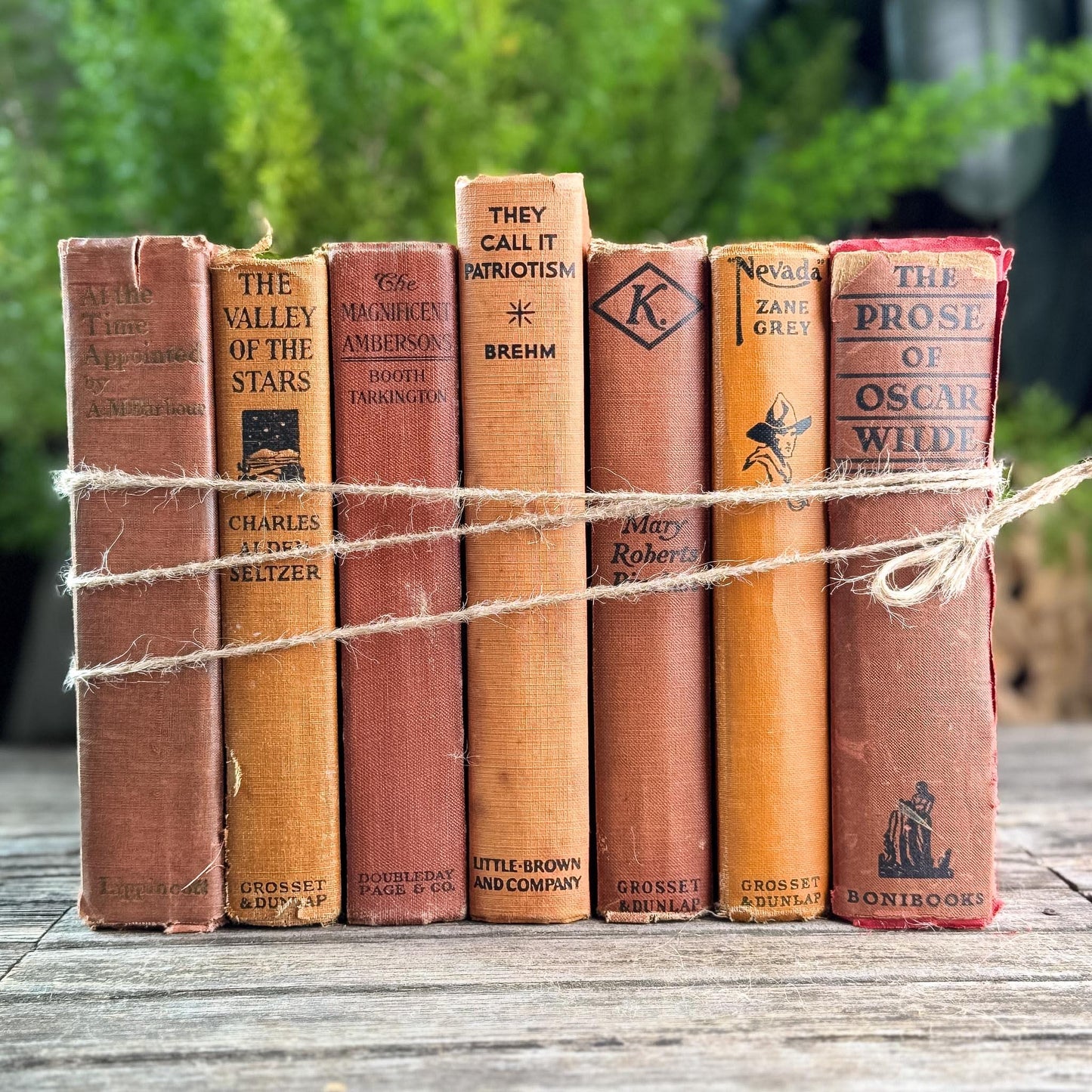 Orange and Rust Red Shabby Old Books for Shelf Styling