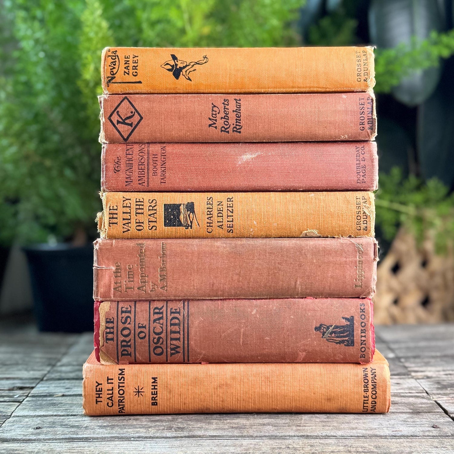 Orange and Rust Red Shabby Old Books for Shelf Styling