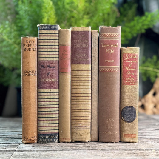 Vintage Copper, Tan, Brown, and Red Books for Decor