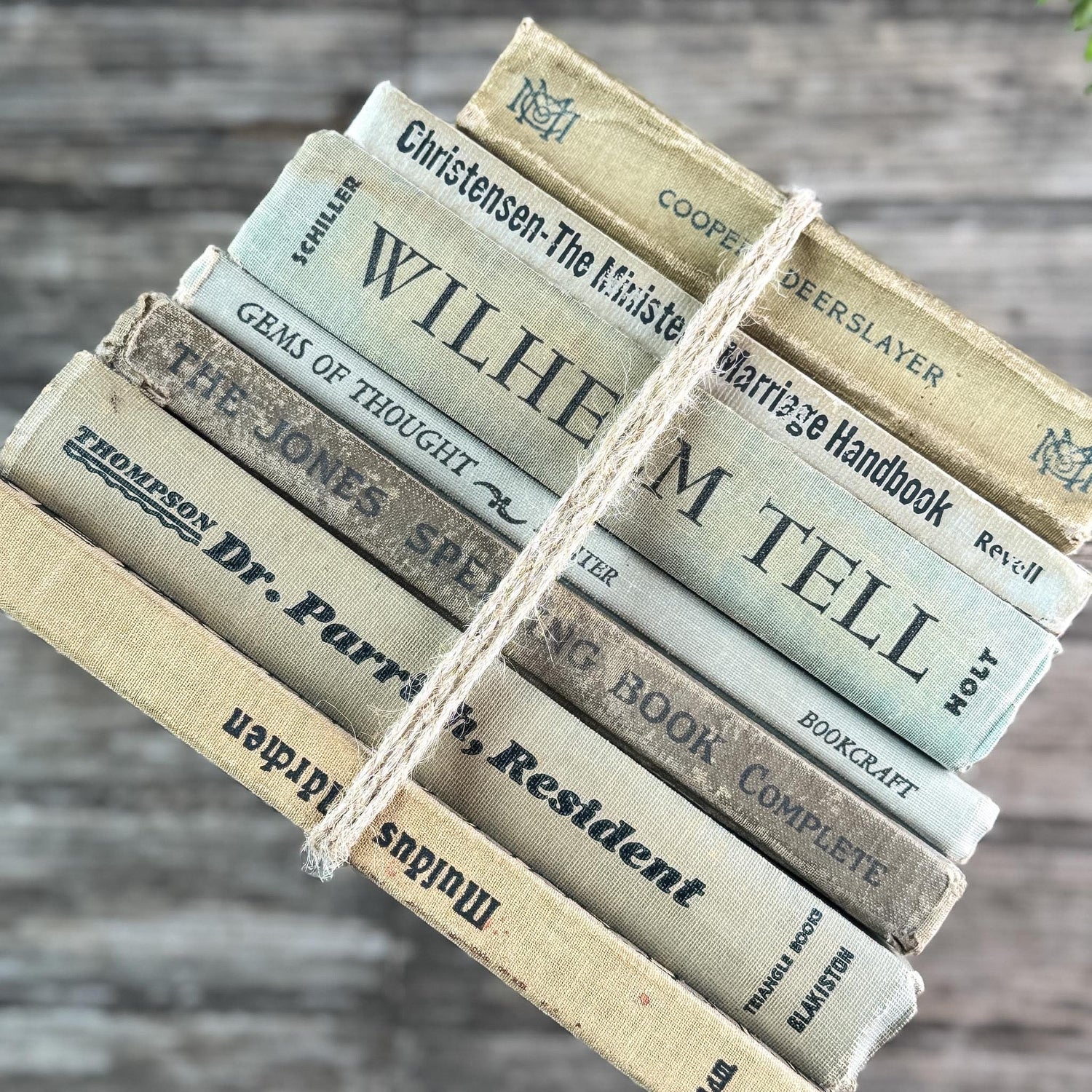 Shabby Old Neutral Beige and Black Small Books Bundled for Cozy Shelf Styling