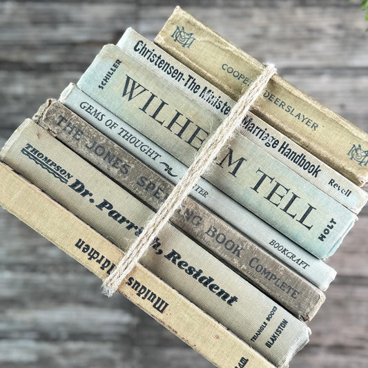 Shabby Old Neutral Beige and Black Small Books Bundled for Cozy Shelf Styling