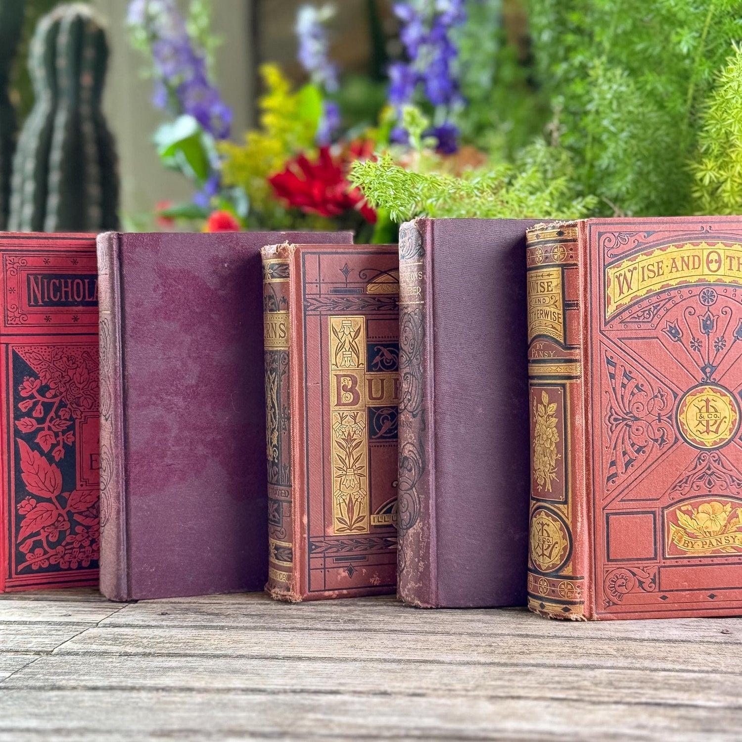 Antique Ornate Red Shabby Distressed Decorative Book Set