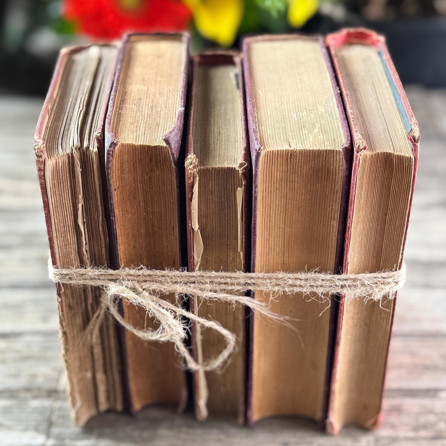 Antique Ornate Red Shabby Distressed Decorative Book Set