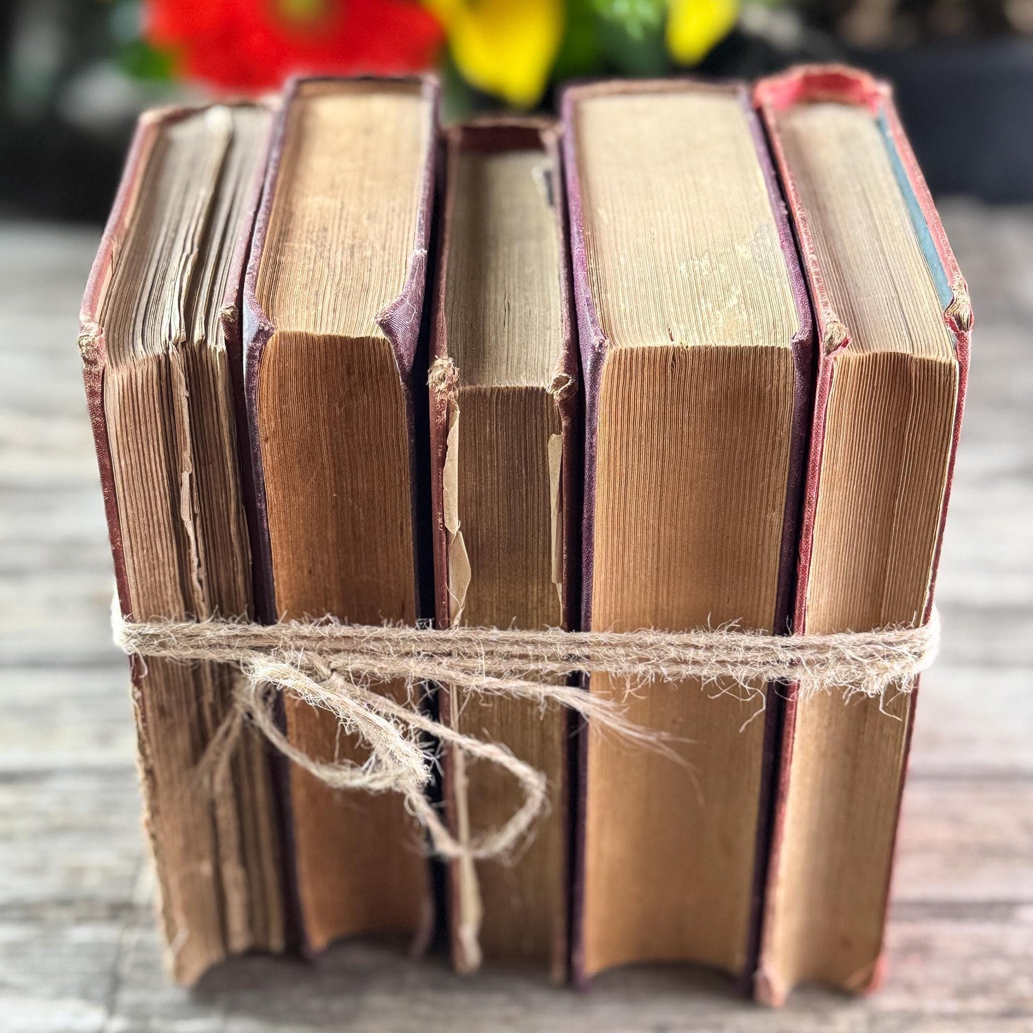 Antique Ornate Red Shabby Distressed Decorative Book Set