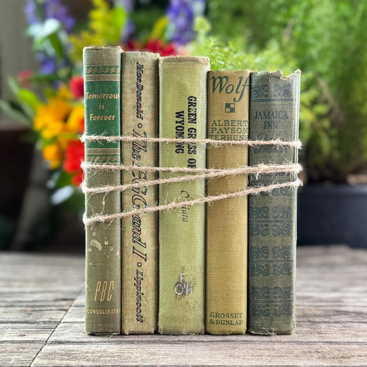 Olive Green Shabby Faded Books for Shelf Styling