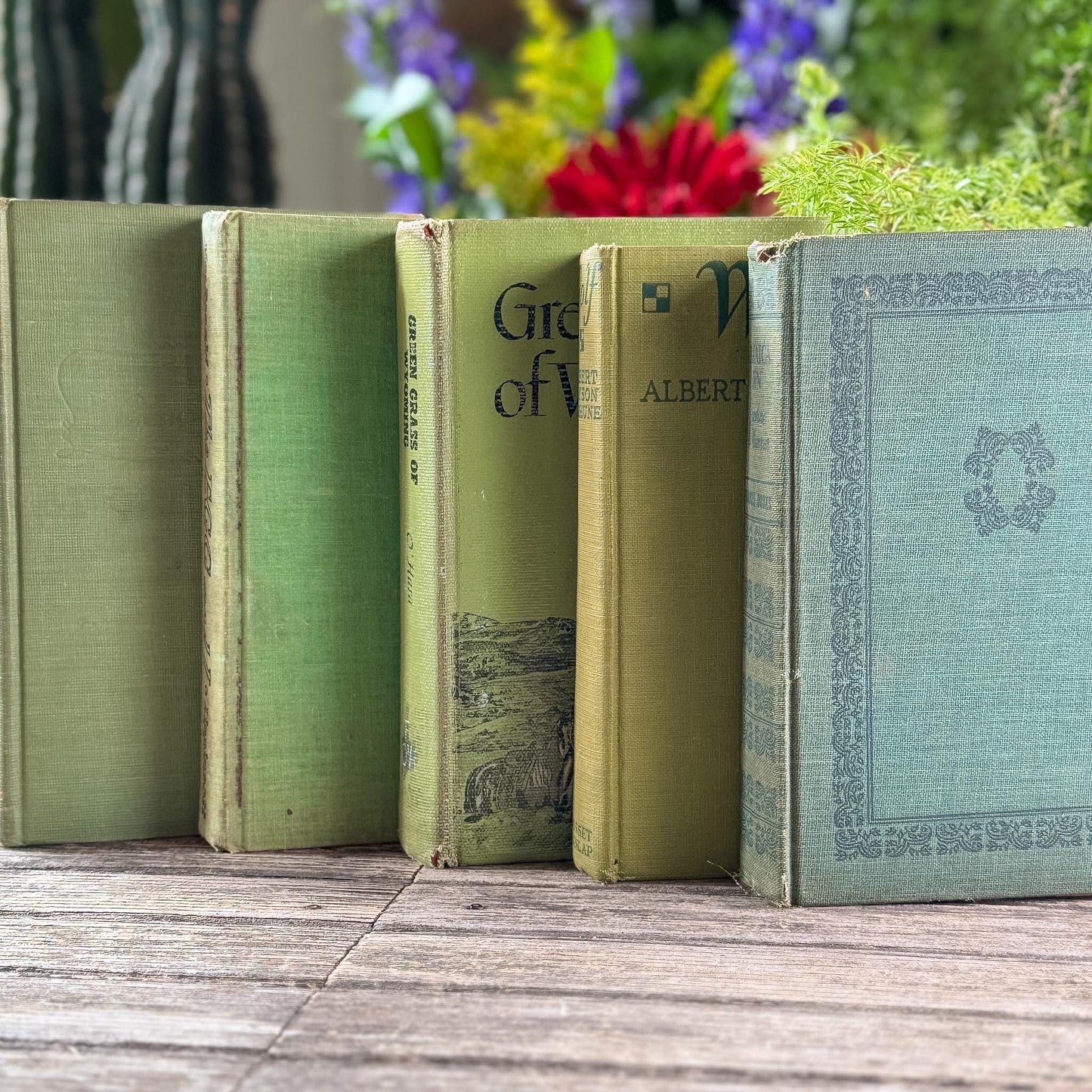 Olive Green Shabby Faded Books for Shelf Styling