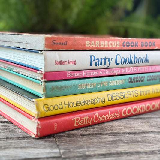 Vintage Retro Cookbook Set for Colorful Kitchen Shelf Styling