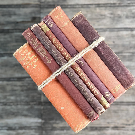 Small Red and Orange Antique Books for Shelf Styling