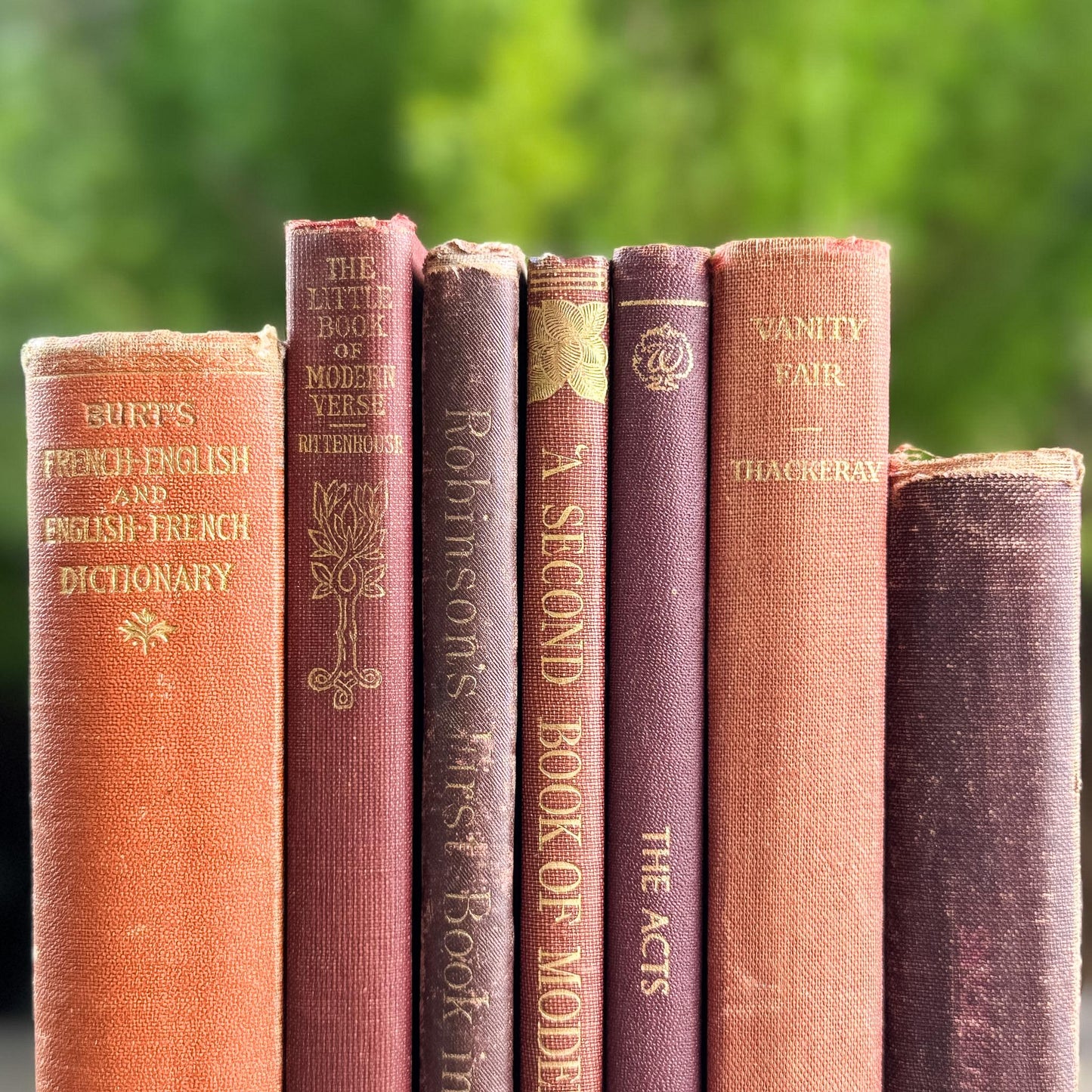 Small Red and Orange Antique Books for Shelf Styling