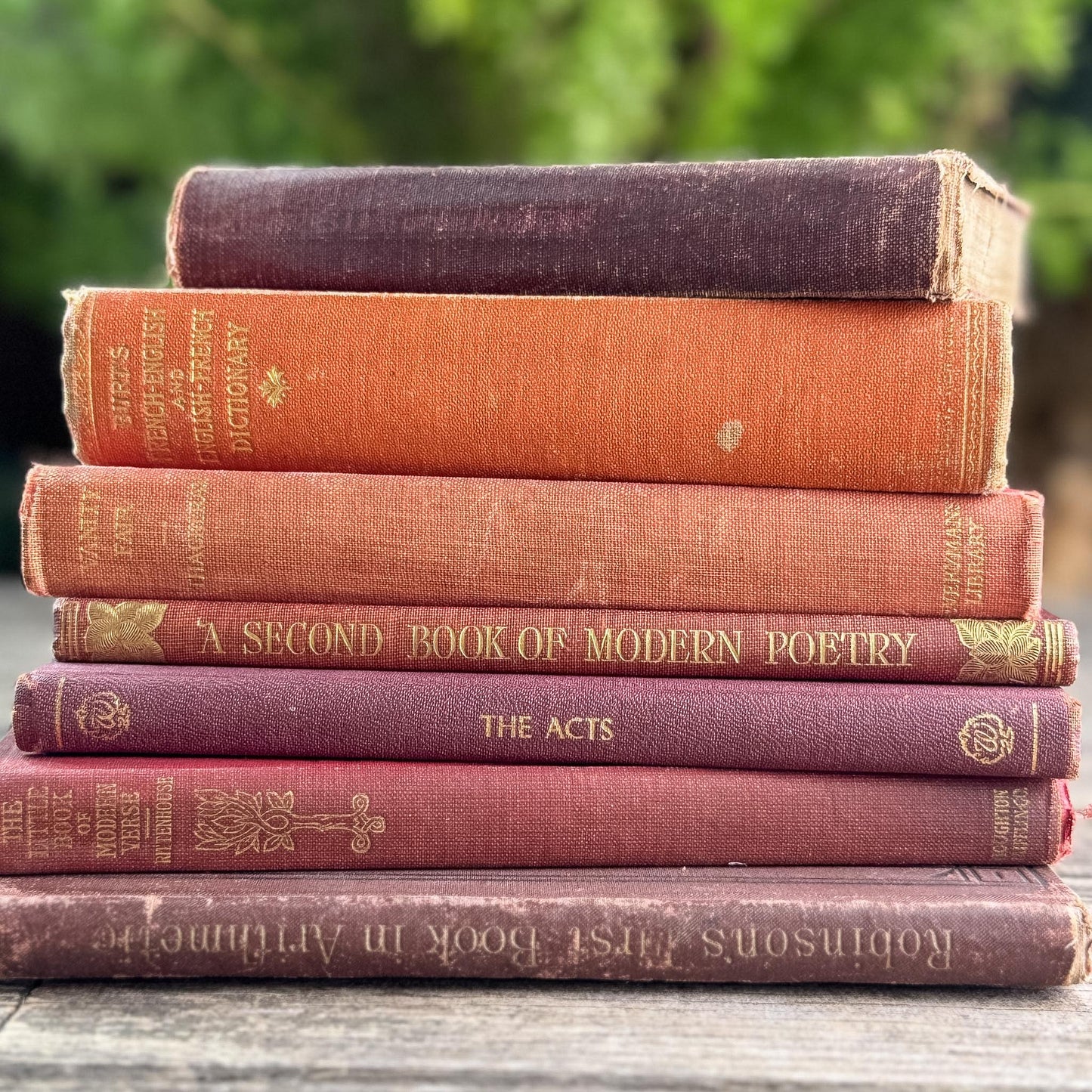 Small Red and Orange Antique Books for Shelf Styling