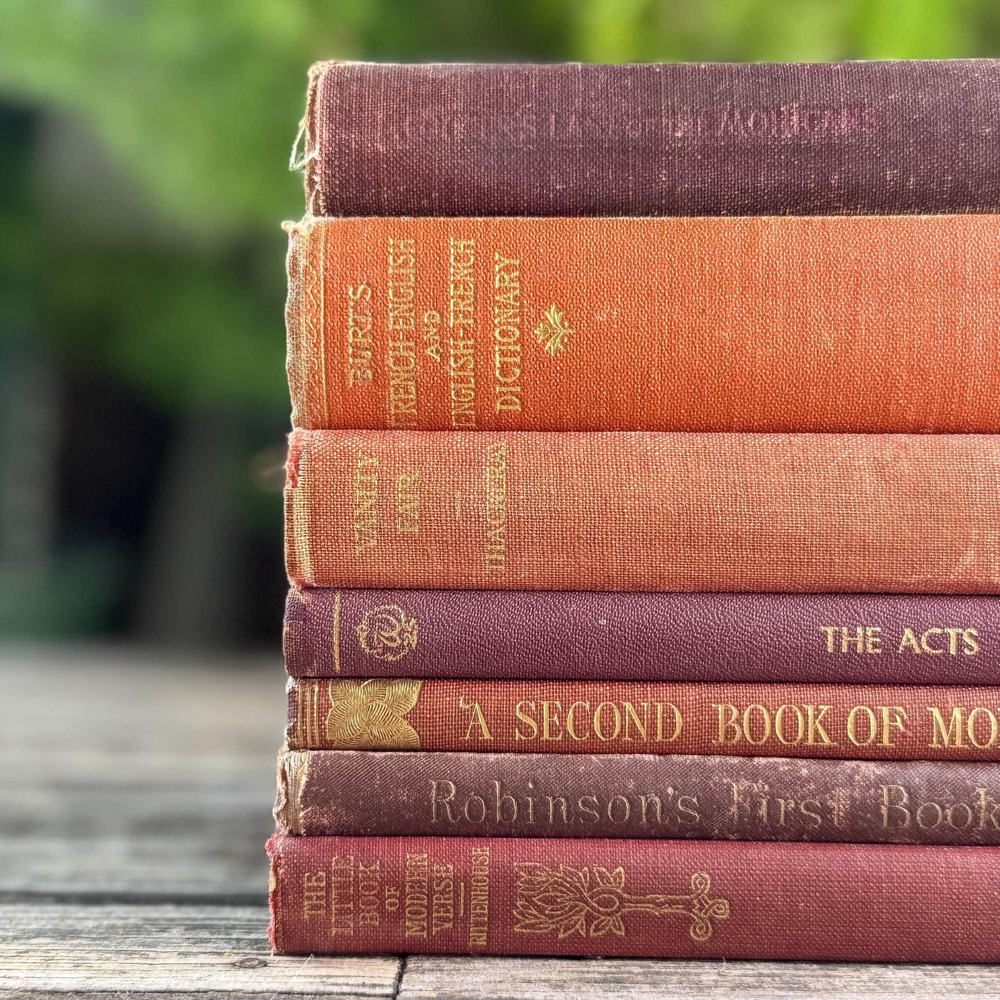 Small Red and Orange Antique Books for Shelf Styling