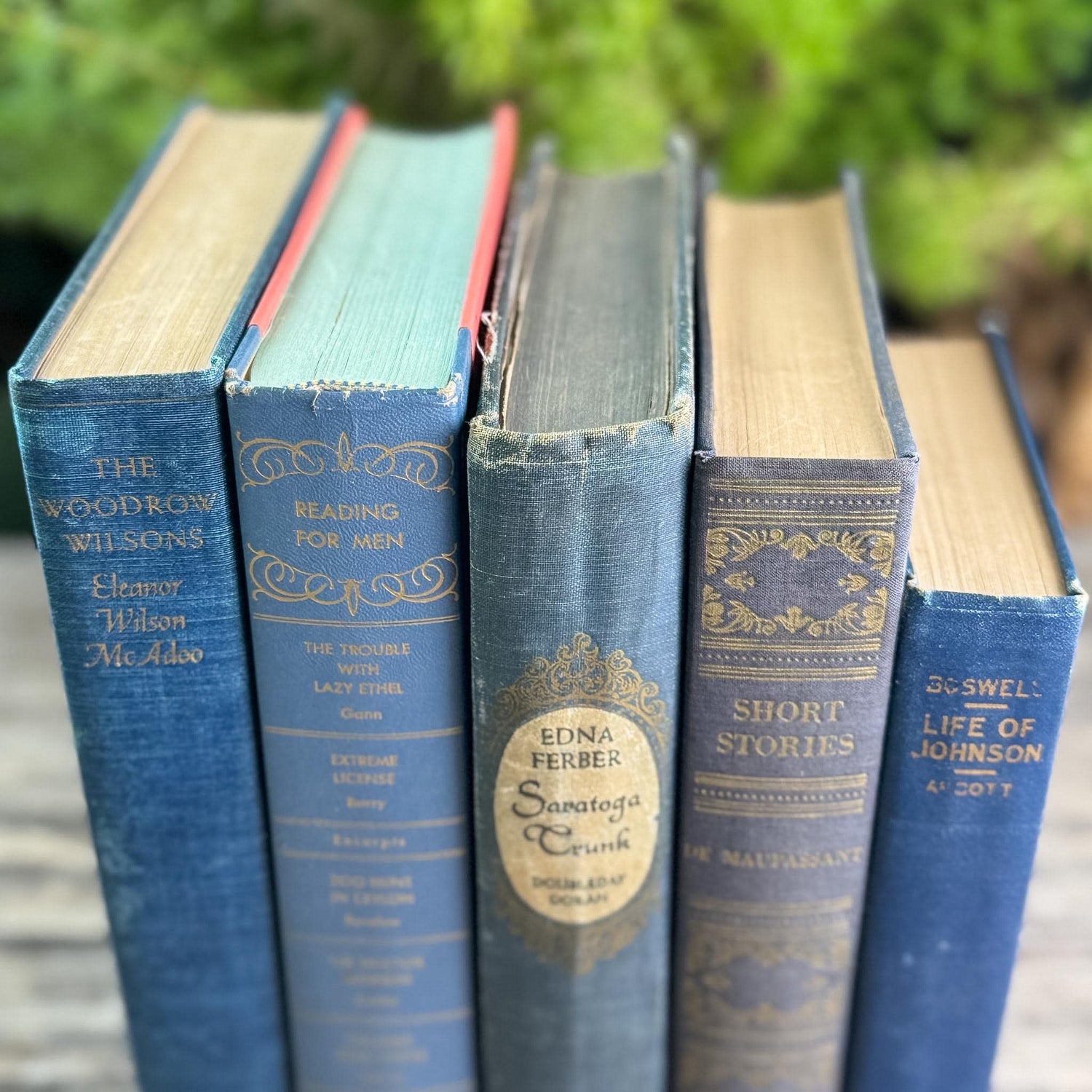 Ornate Blue and Gold Vintage Book Set for Moody Shelf Styling