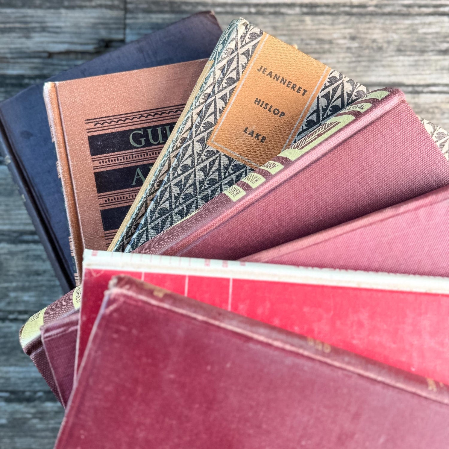 Vintage Red French Language Book Set in Burgundy & Red Decorative for Shelf Styling