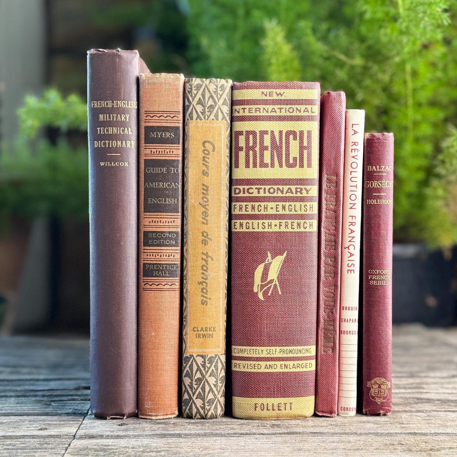 Vintage Red French Language Book Set in Burgundy & Red Decorative for Shelf Styling
