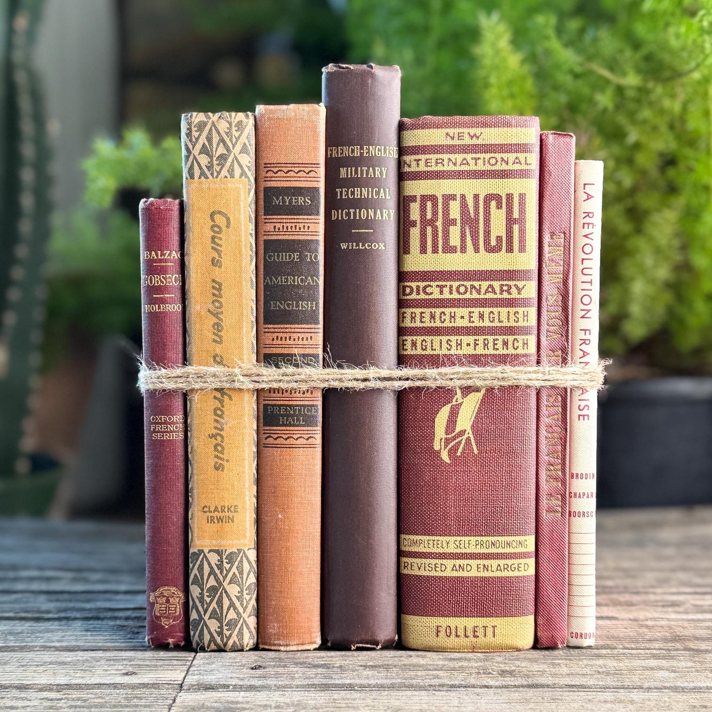 Vintage Red French Language Book Set in Burgundy & Red Decorative for Shelf Styling