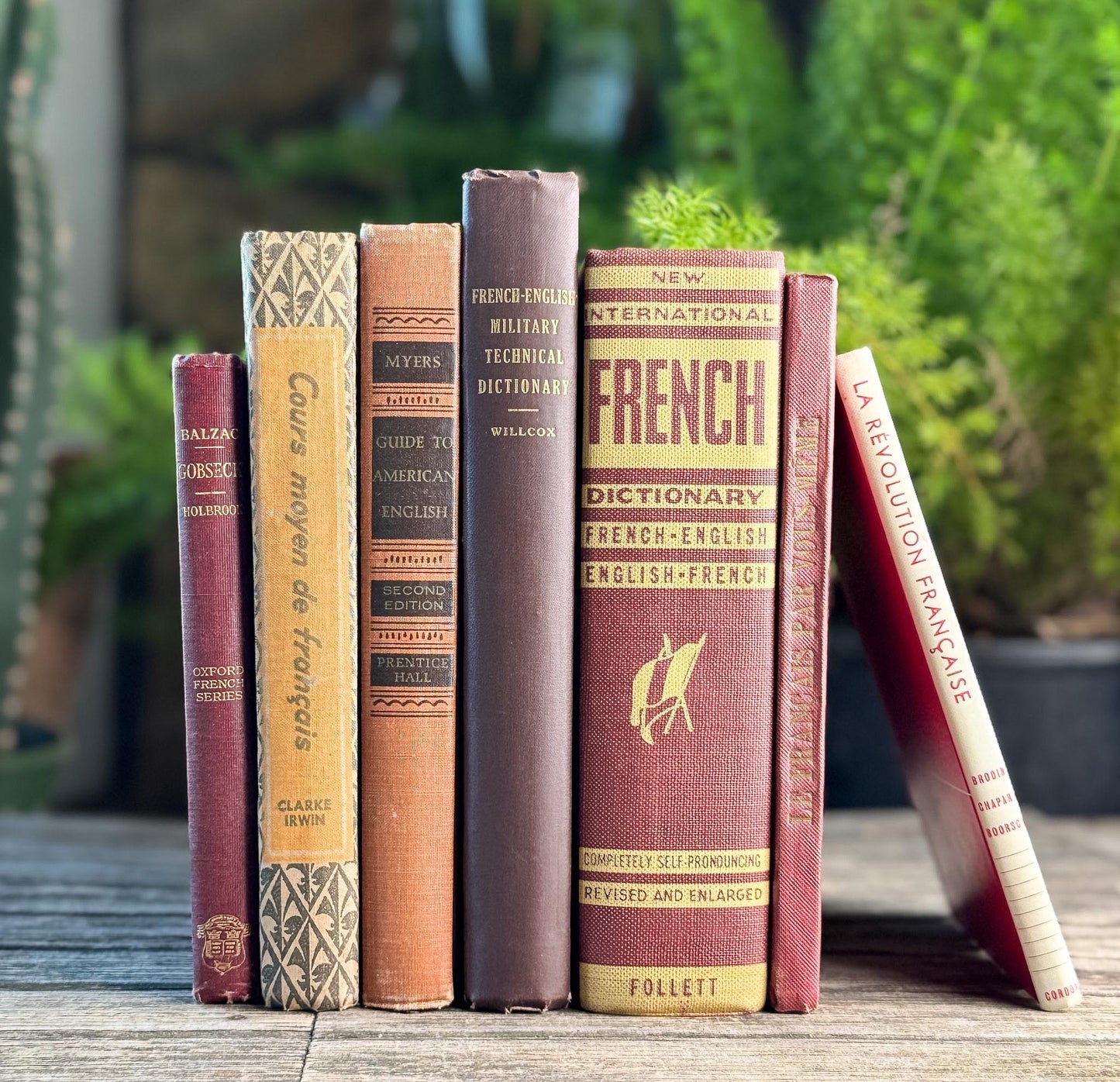 Vintage Red French Language Book Set in Burgundy & Red Decorative for Shelf Styling