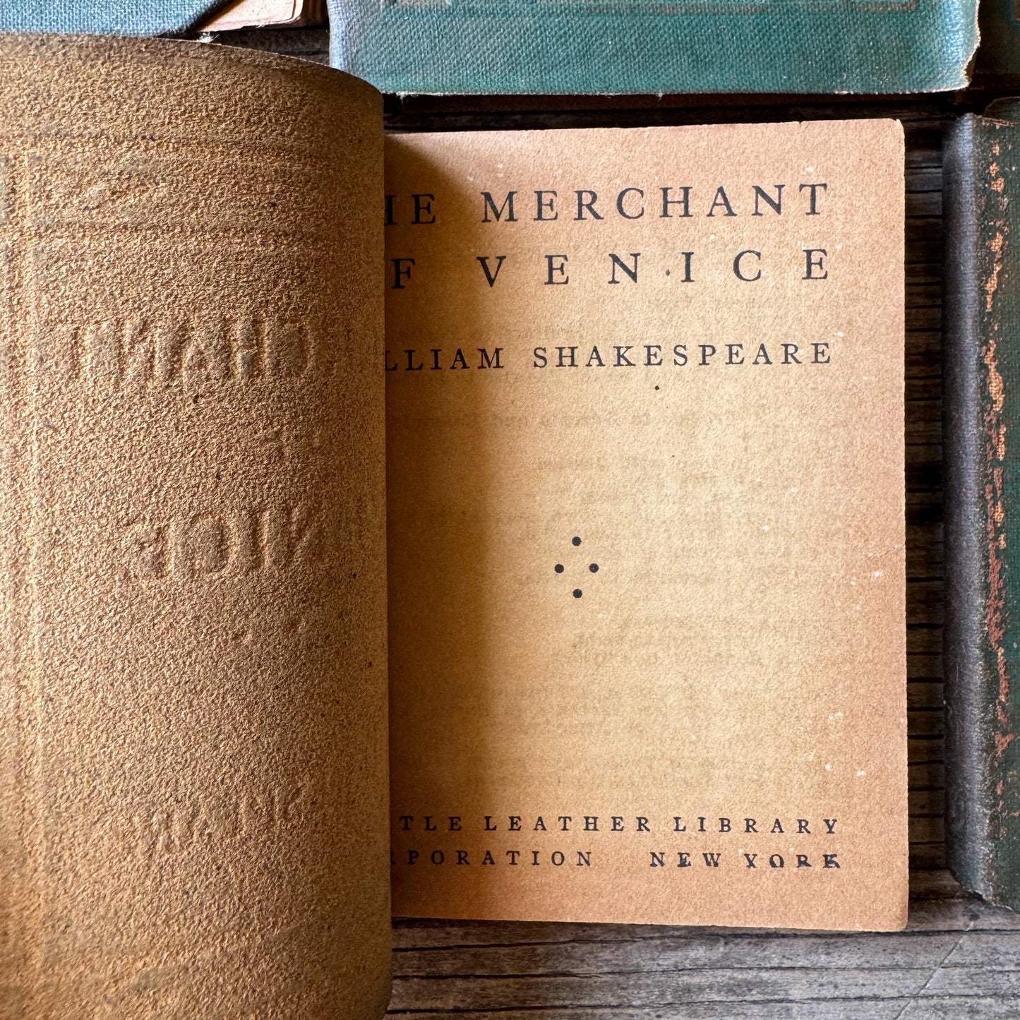 Tiny Antique Green Little Leather Library Books