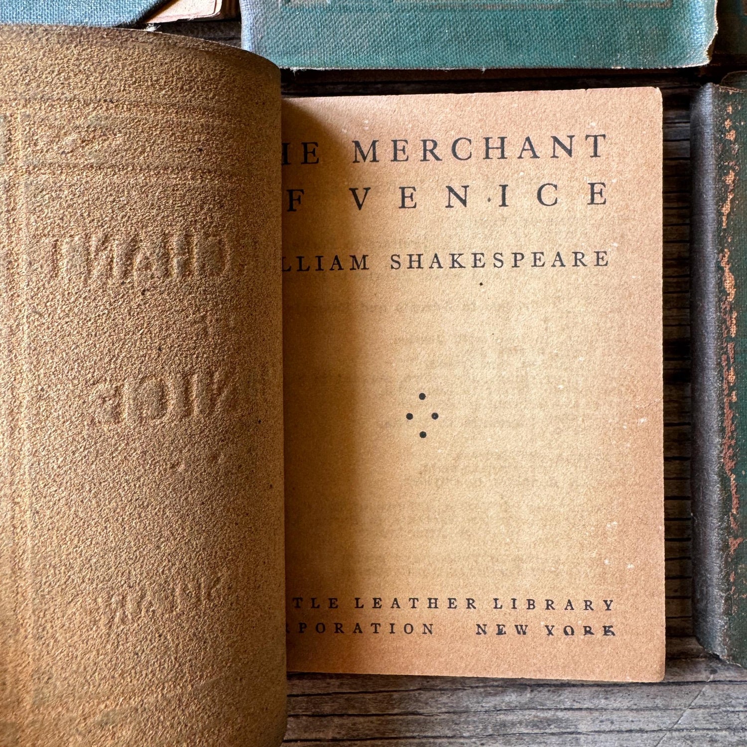Tiny Antique Green Little Leather Library Books