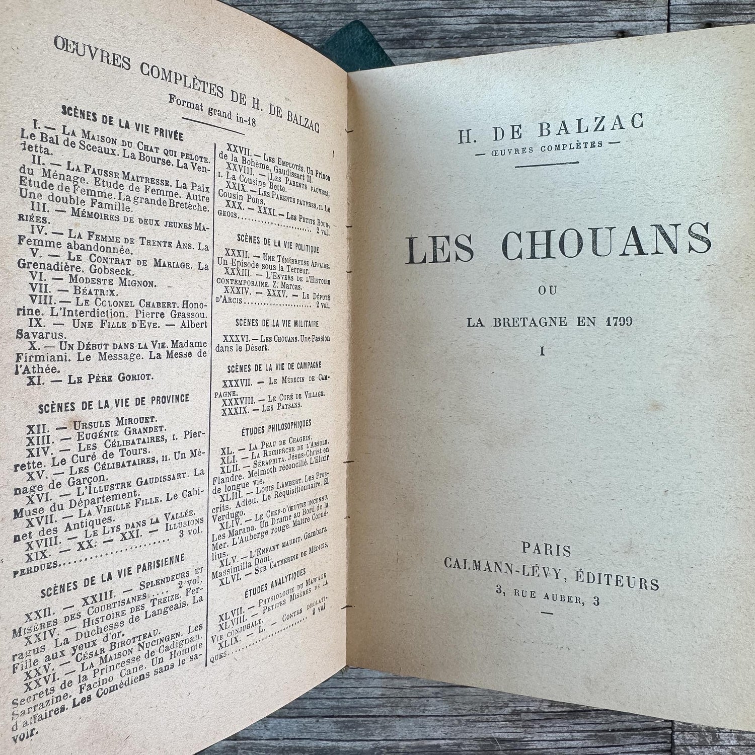 Balzac's Les Chouans, Two-Volume Antique Leather-Bound French Editions, 19th Century