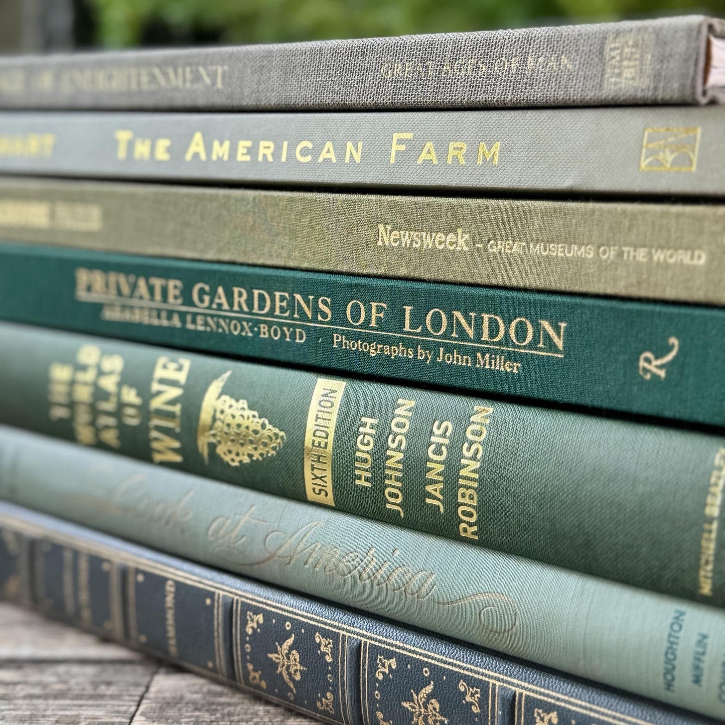 Vintage Large Green Coffee Table Book Set for Console or Shelf Styling