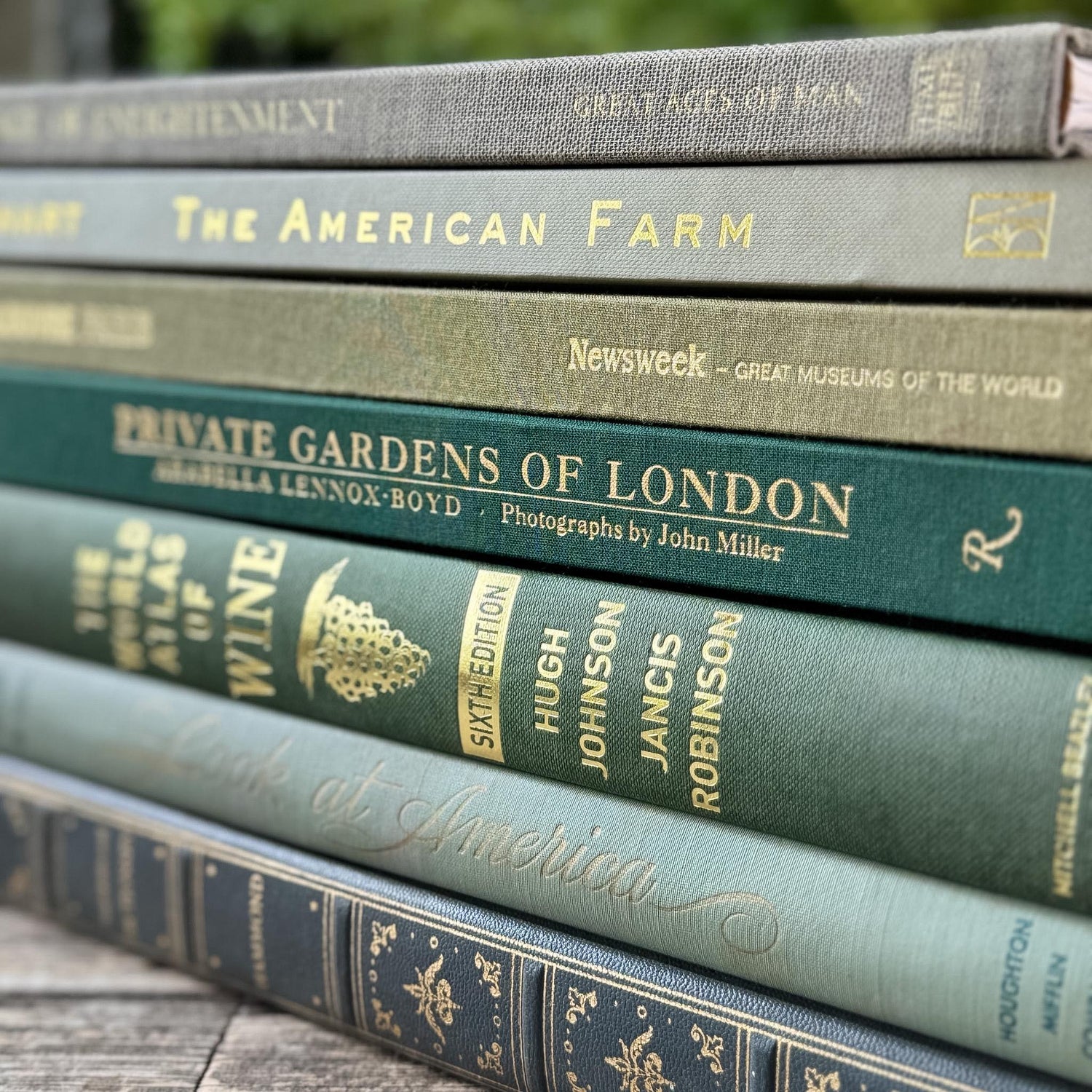 Vintage Large Green Coffee Table Book Set for Console or Shelf Styling