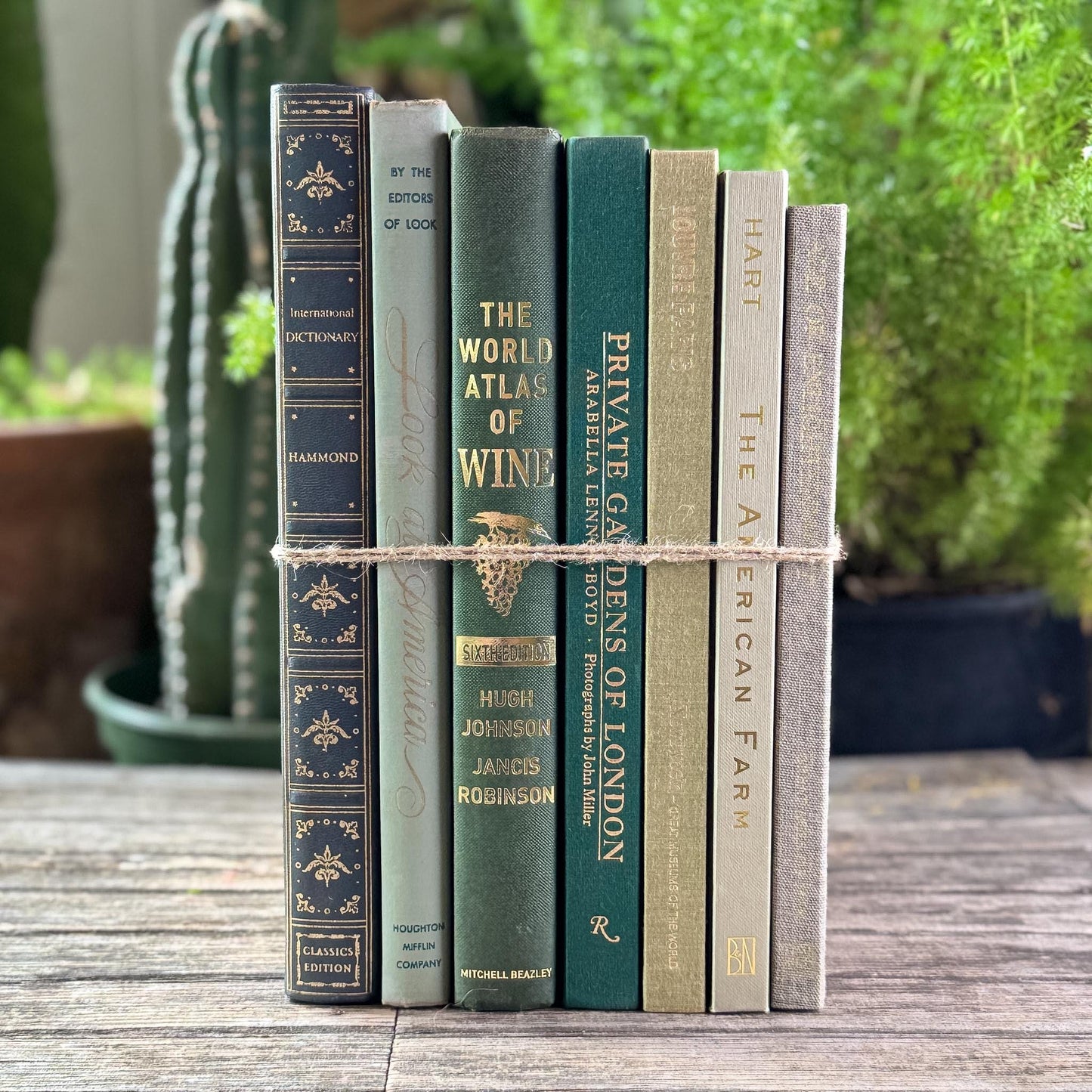 Vintage Large Green Coffee Table Book Set for Console or Shelf Styling