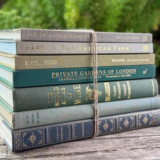 Vintage Large Green Coffee Table Book Set for Console or Shelf Styling