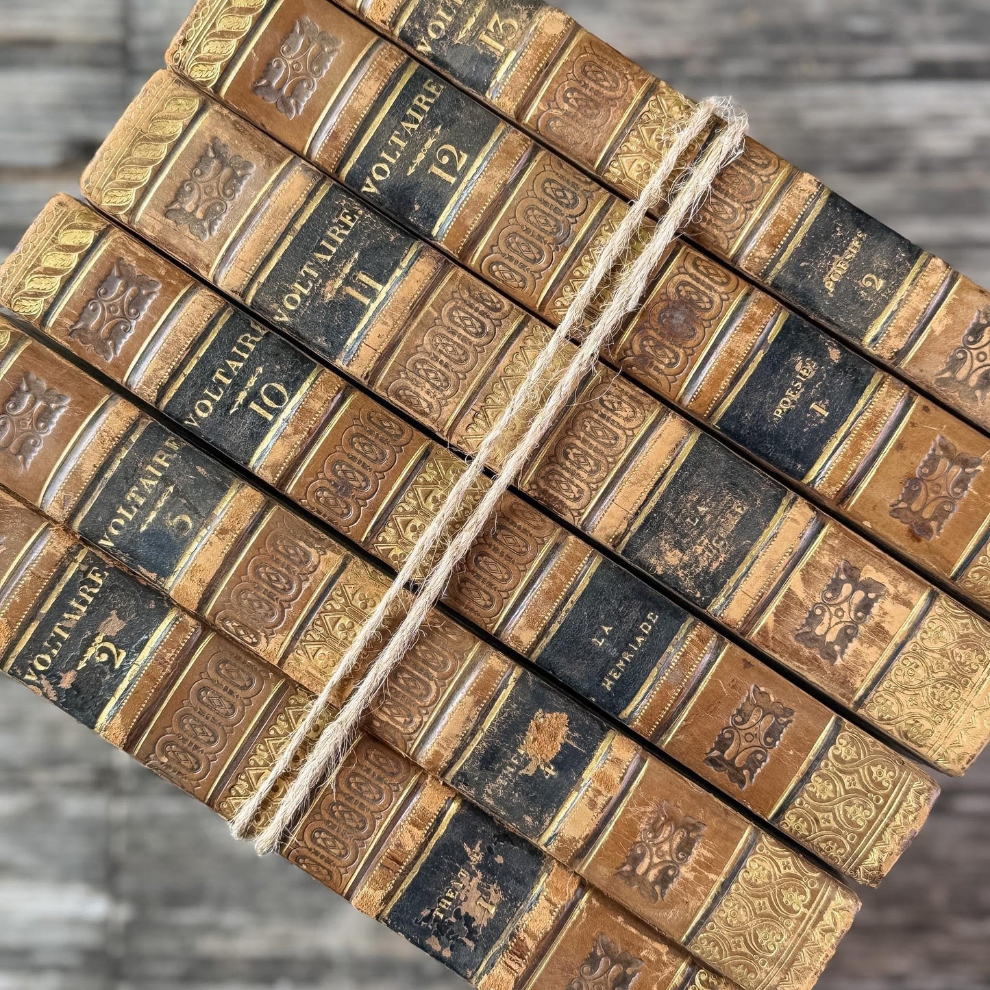 Antique Leather-Bound Voltaire Books in French, 1825