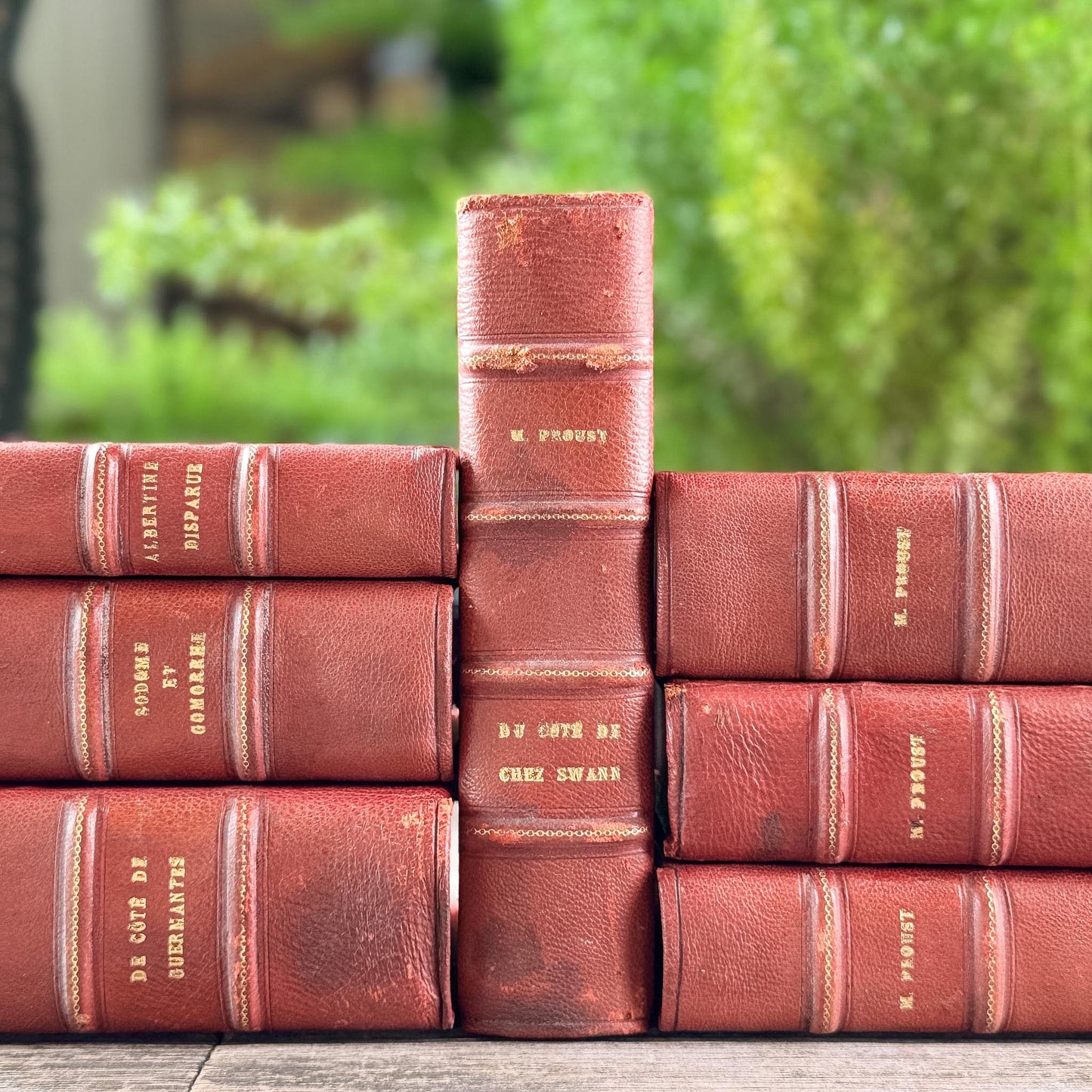 Antique French Red Leather-Bound Proust In Search of Lost Time Complete Book Set, 1919-1927