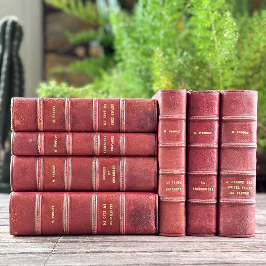 Antique French Red Leather-Bound Proust In Search of Lost Time Complete Book Set, 1919-1927