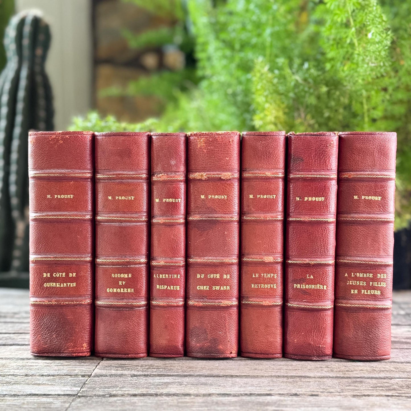 Antique French Red Leather-Bound Proust In Search of Lost Time Complete Book Set, 1919-1927