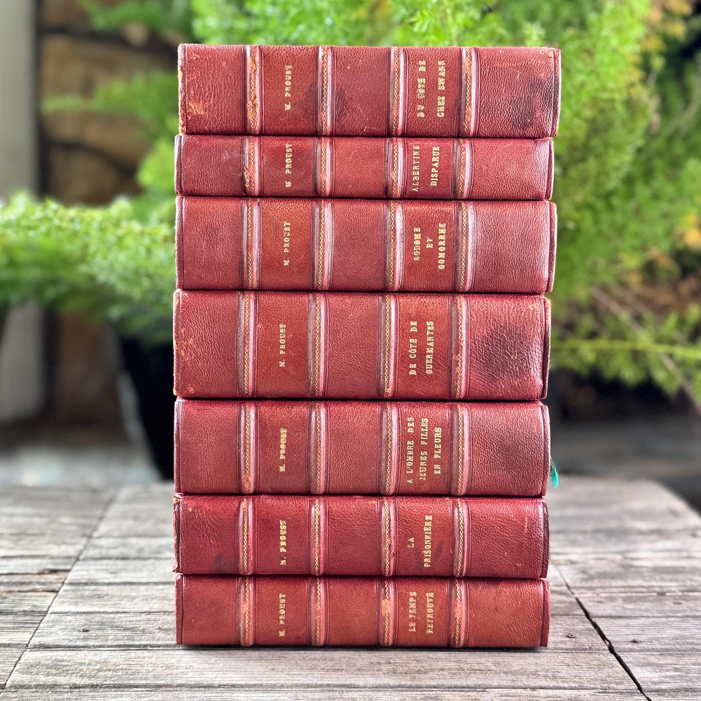 Antique French Red Leather-Bound Proust In Search of Lost Time Complete Book Set, 1919-1927
