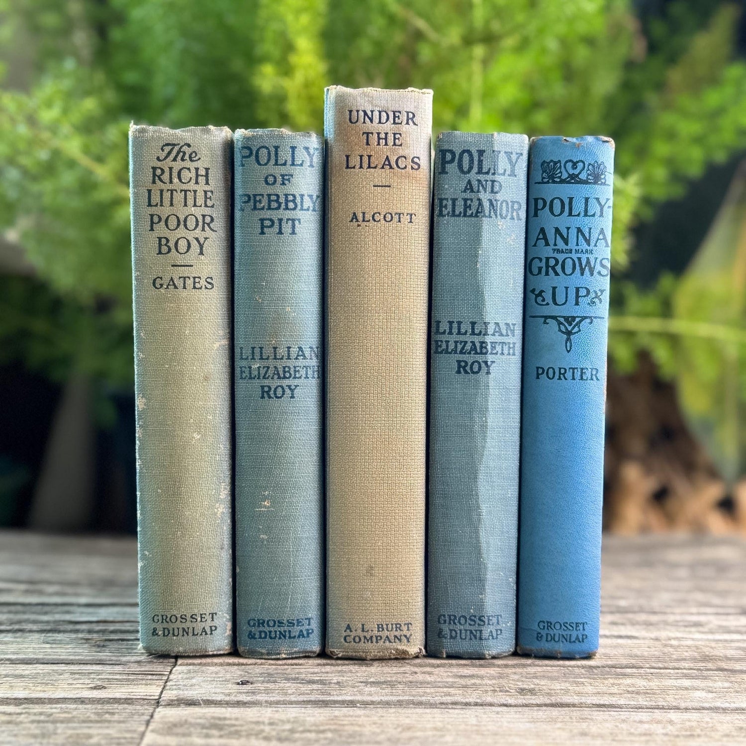 Children's Faded Blue Vintage Book Bundle with Under the Lilacs, Polly Books, and Pollyanna