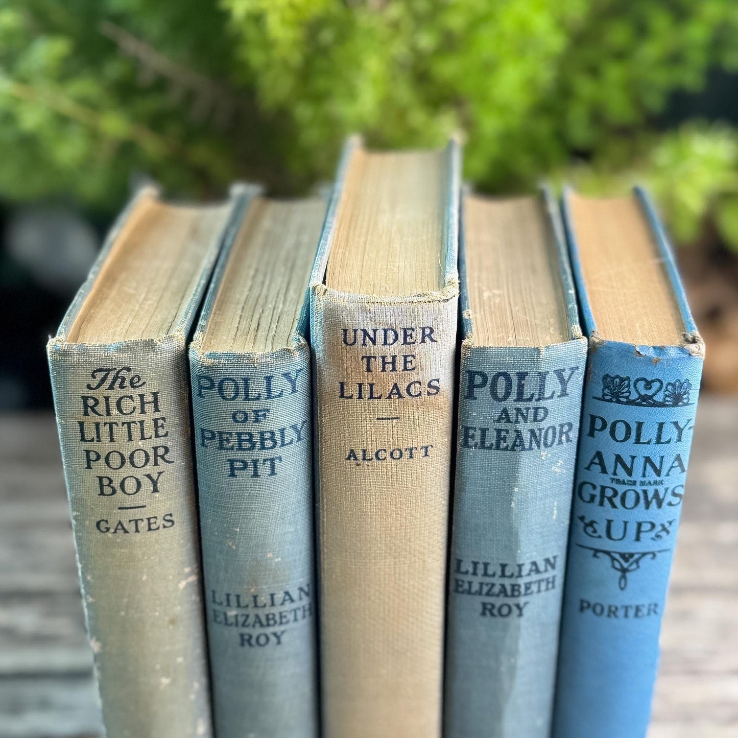 Children's Faded Blue Vintage Book Bundle with Under the Lilacs, Polly Books, and Pollyanna