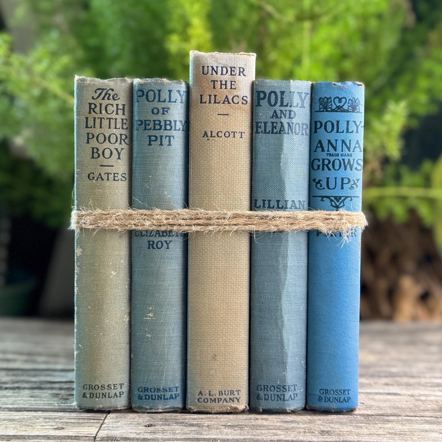Children's Faded Blue Vintage Book Bundle with Under the Lilacs, Polly Books, and Pollyanna
