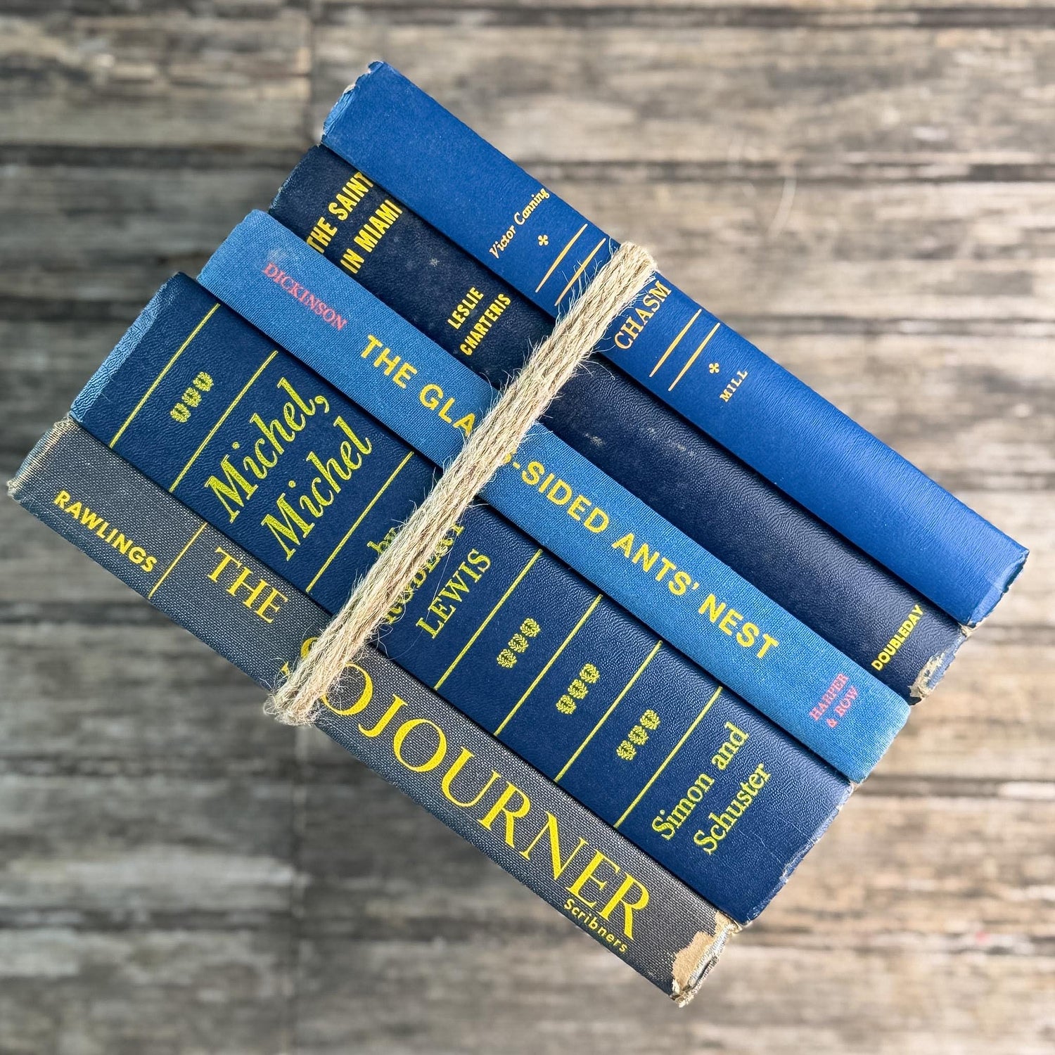 Blue & Yellow Vintage Book Bundle for Mid-Century Shelf Styling