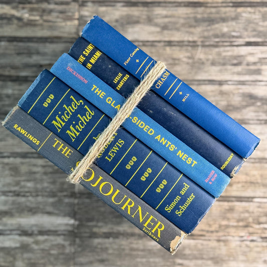 Blue & Yellow Vintage Book Bundle for Mid-Century Shelf Styling