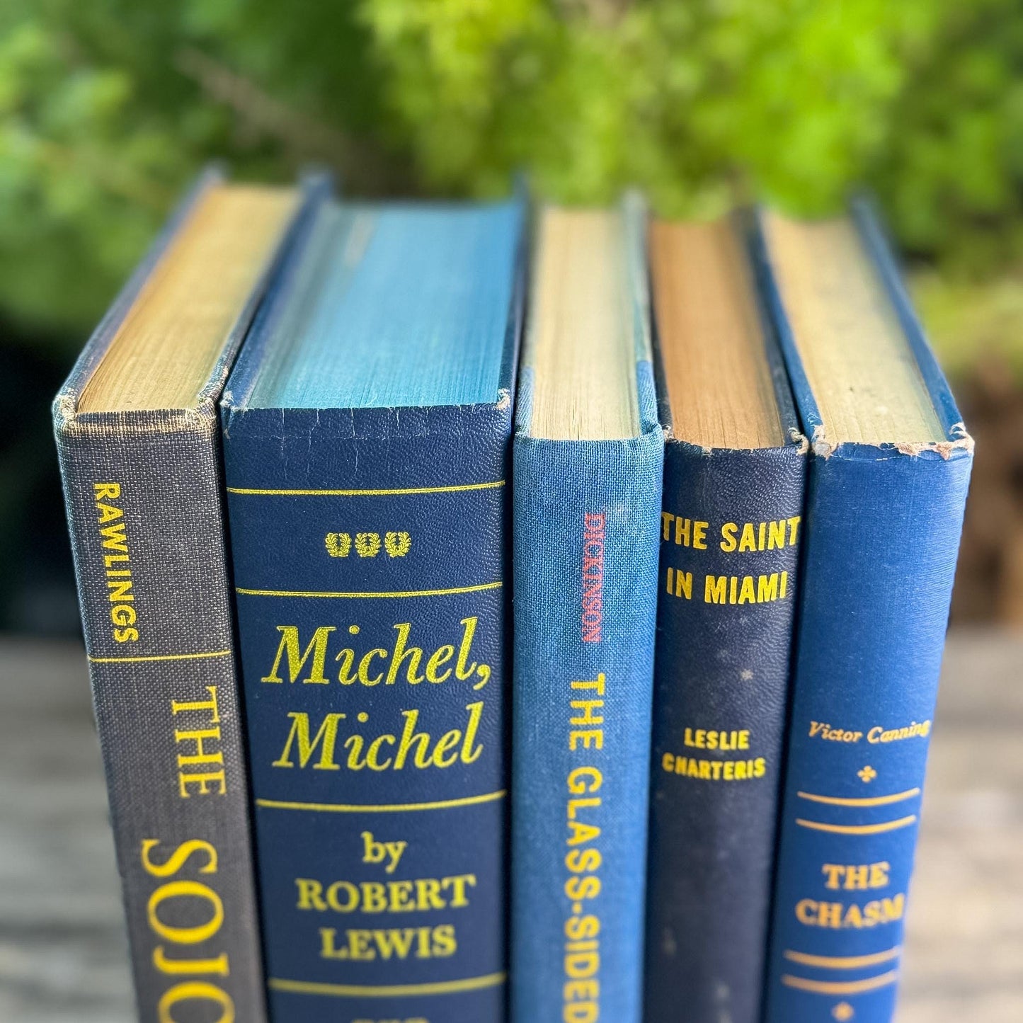 Blue & Yellow Vintage Book Bundle for Mid-Century Shelf Styling